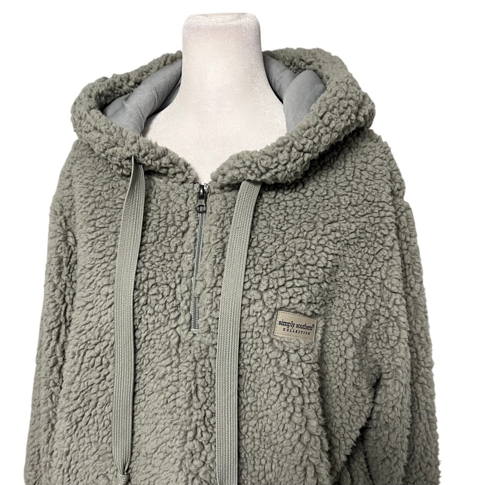 Simply Southern Gray 1/4 Zip Hooded Sherpa size XL - Picture 3 of 6